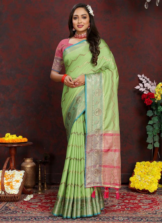 Katan Silk Pista Green Daily Wear Weaving Saree